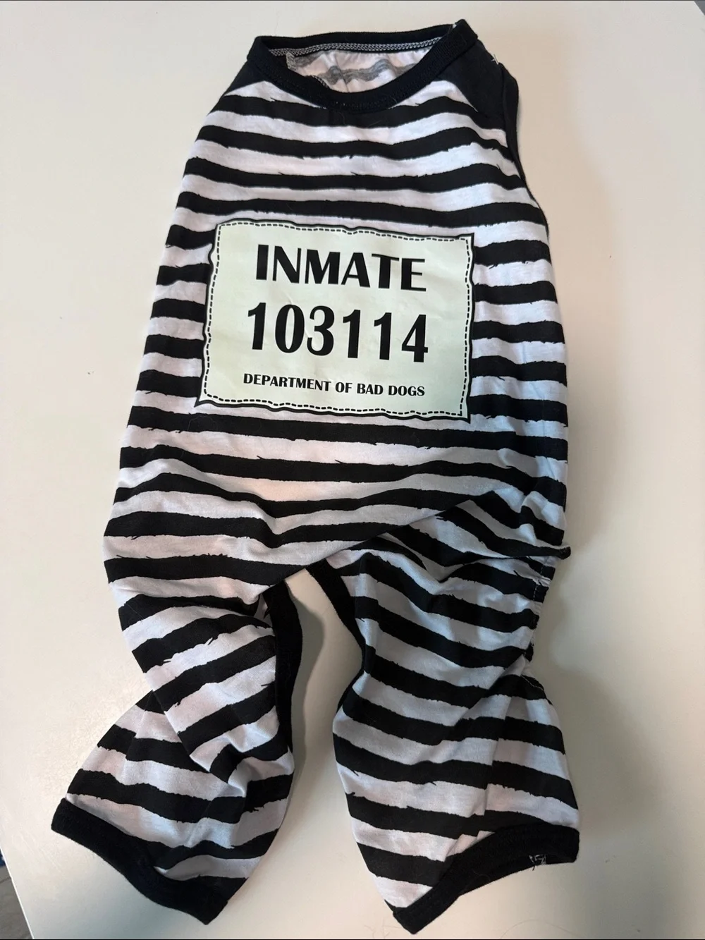 Dog costume Black & White Striped 'Inmate' jumpsuit